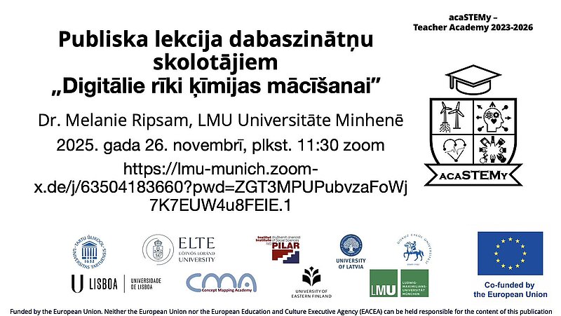 Aicinājums dalībai publiskajā lekcijā  "Digitālie rīki ķīmijas mācīšanā".